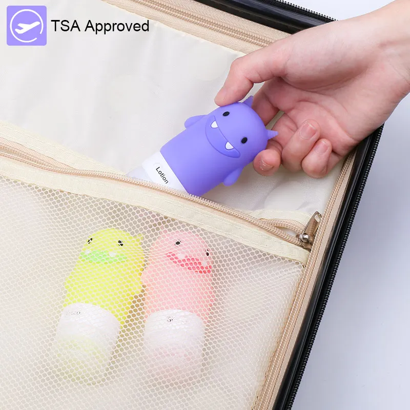 
BPA Free Carry-on Airline Squeezed Wide-Munth Multicolor Monster Silicone Travel Bottle 