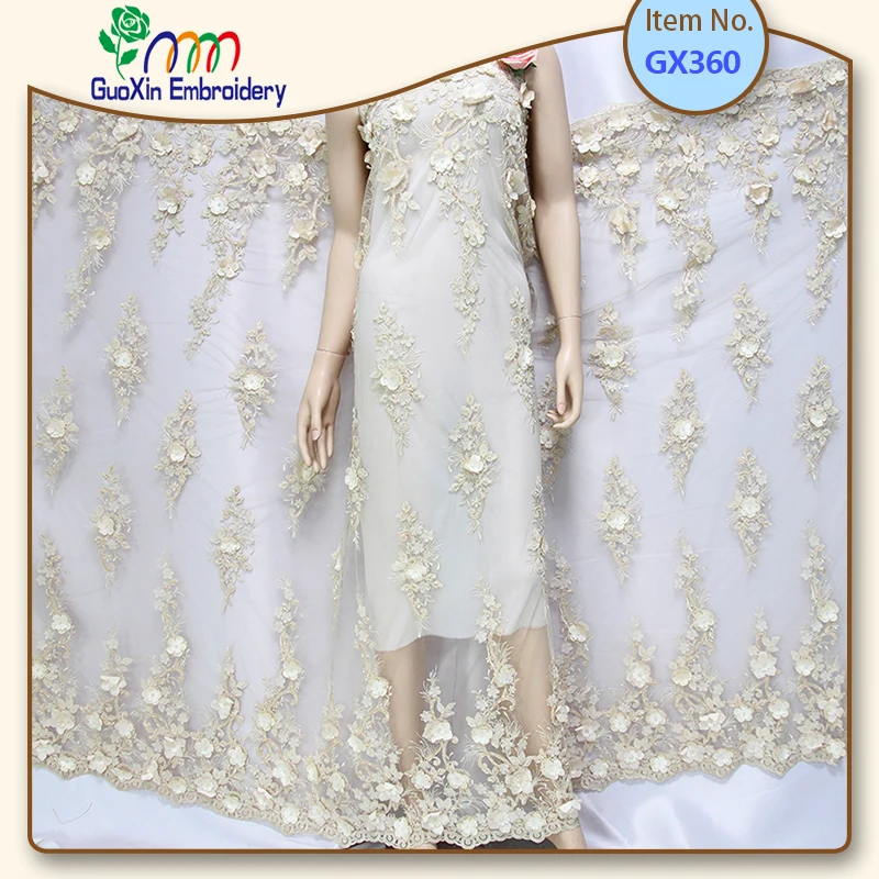High quality fancy 3d dress fabric, embroidery lace fabric, lace applique