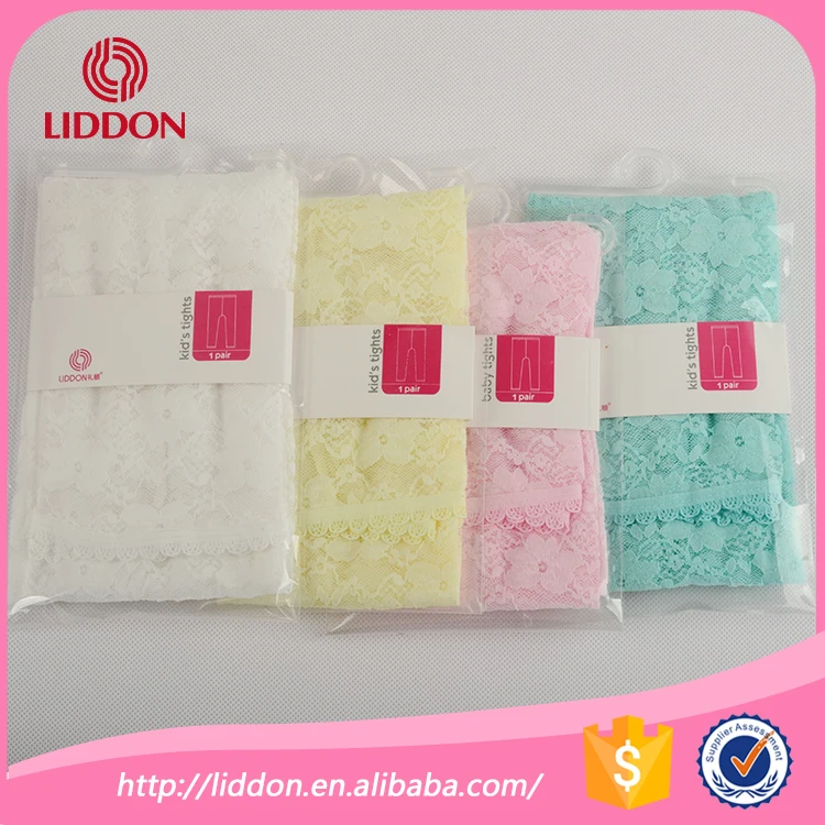 Hot sale knit candy color baby girls nylon lace tights