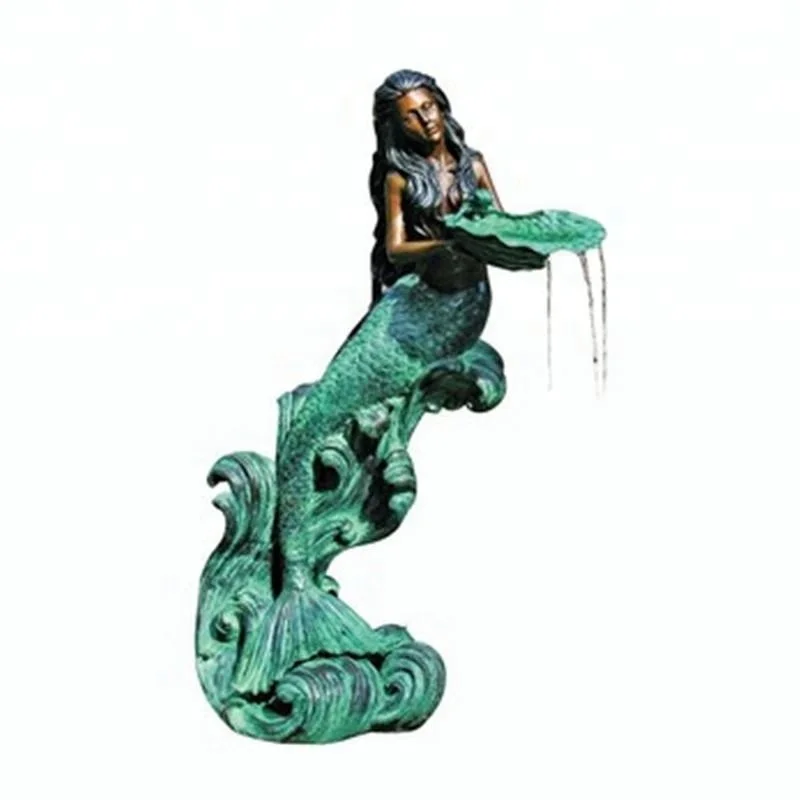 outdoor antique large size casting bronze mermaid water fountain for decoration