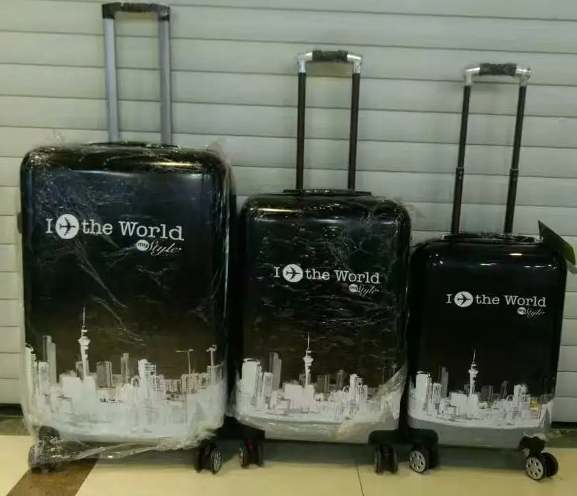 3 pcs set Hardside Spinner abs PC eiffel tower beauty case luggage