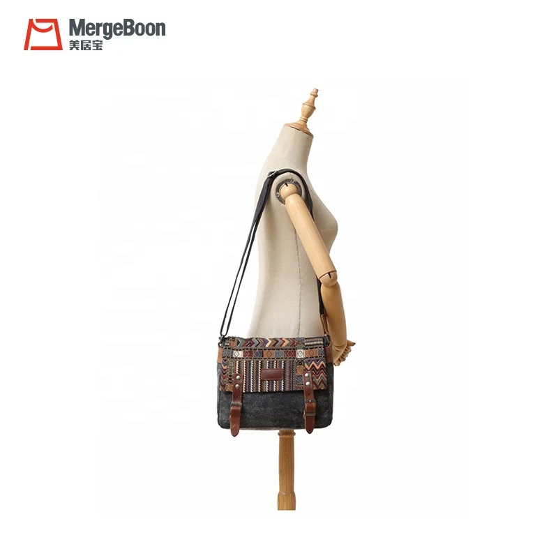 Mergeboon custom  vintage folk style canvas messenger bag for women