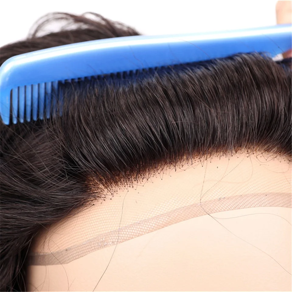 Man Human Hair Cheap Wig Price Swiss Lace Replacement Wholesale Indian Remy Afro Men Gray Black Unit Long Thin Skin India Korea