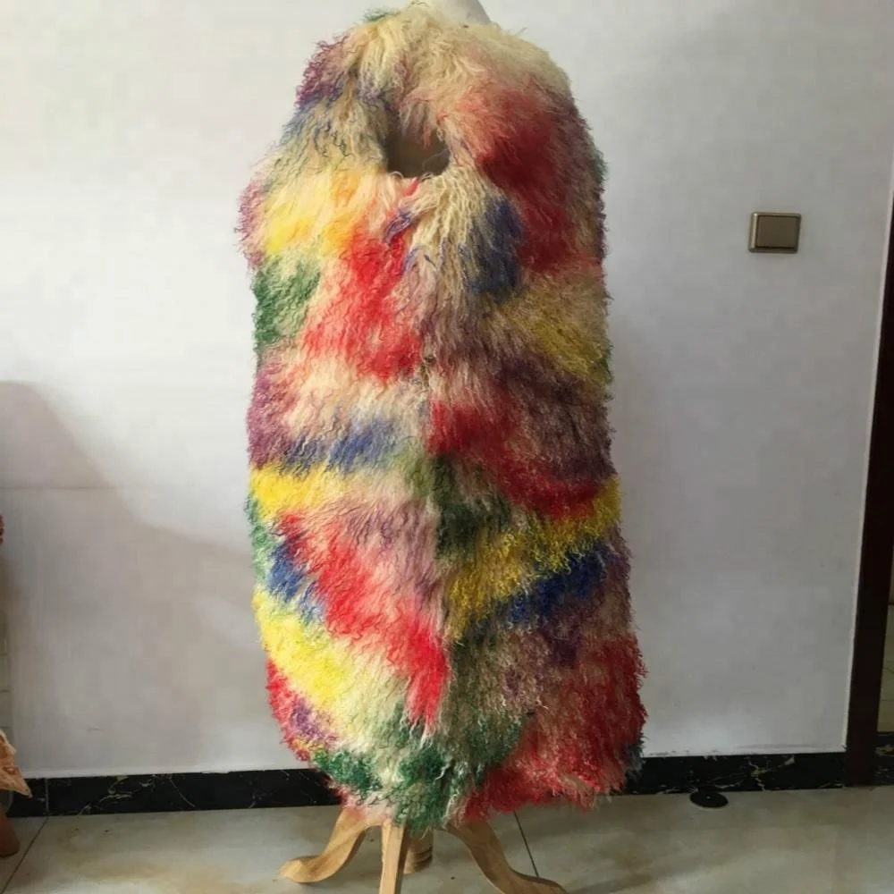 Wholesale colorful Winter Women style Natural mongolian sheep fur vest