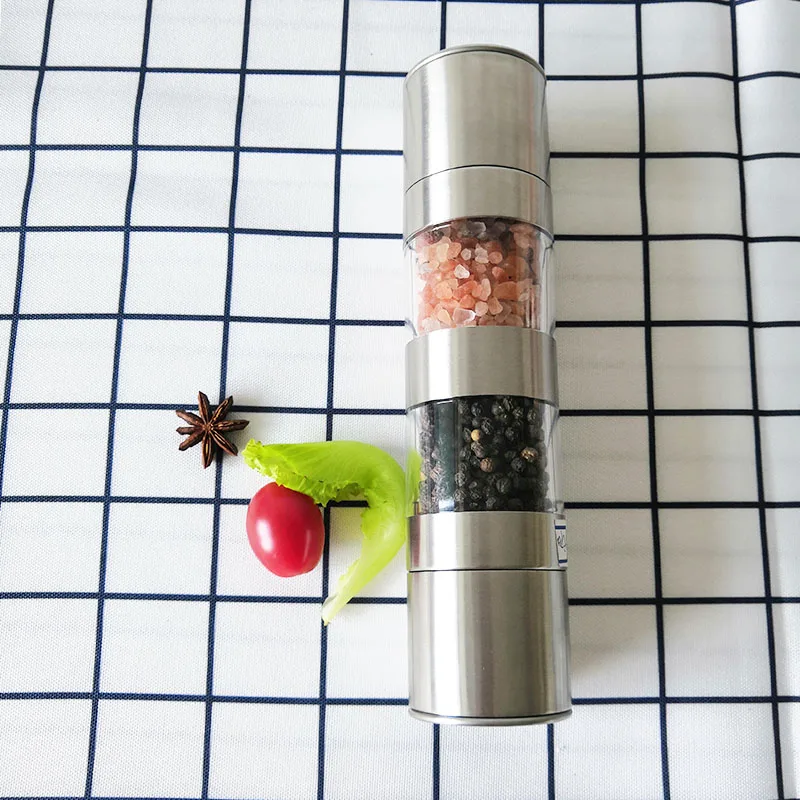 Kitchen Accessaries Stainless Steel Manual Salt Pepper Spice Mill 2 in 1 Grinder
