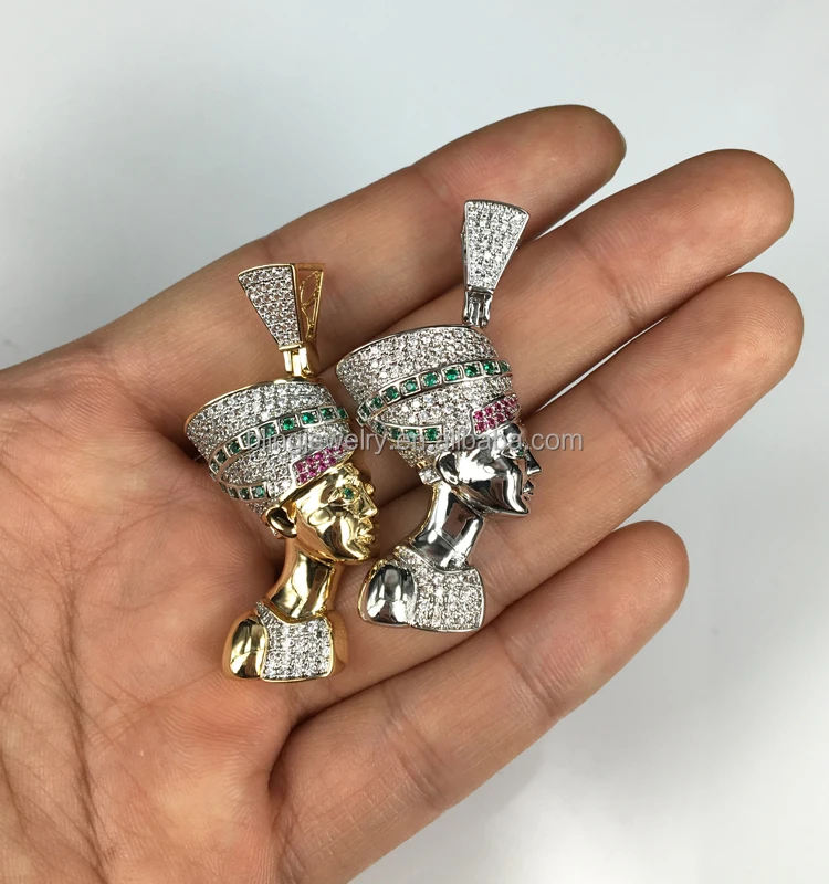 
Lab Diamond 925 Silver Egyptian Nefertiti Queen Pendant 