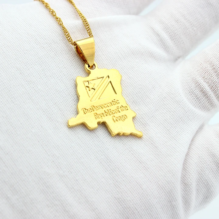 JH Unique 18K Gold Plated Africa The Republic of Congo Map Pendant Jewelry Pendant