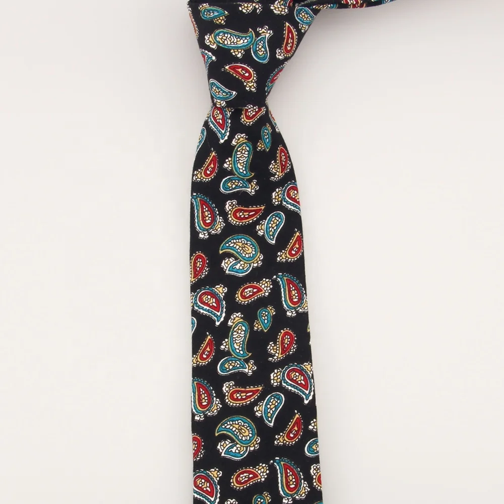 Custom Man Casual Dress Cotton Polyester Linen Paisley Floral Skinny Flower Tie