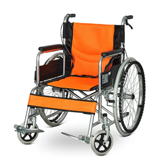 
Оранжевая тканевая Подушка, 24 дюйма, складное колесо, портативная стальная ручная инвалидная коляска для пожилых людей 