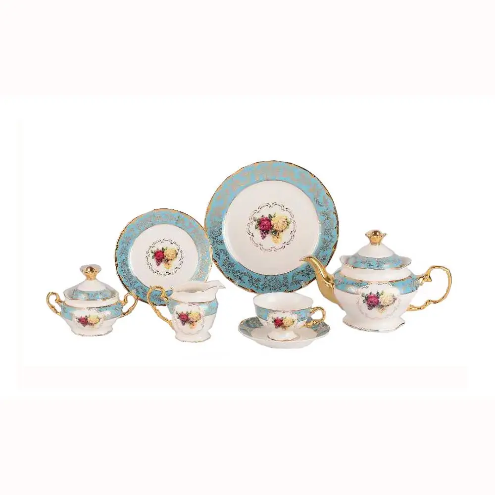Wholesale Price Custom Design New Bone China Porcelain 24pcs Coffee and Tea Set in Egypt