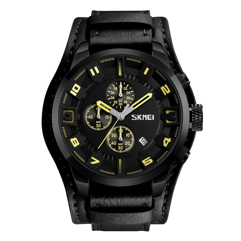 Imported battery watch brand Skmei 9165 removable leather band watch foe man custom chronograph watch