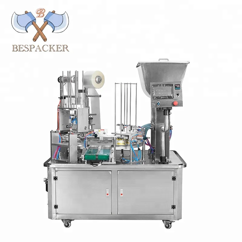 Automatic rotary type plastic capsule coffee machine cino cup filling and sealing machine with gas flush and lid