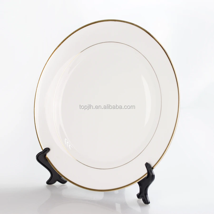 Topjlh Best Selling Sublimation Ceramic Plate with Gold Rim Logo Print White Blank Plates for Dinner