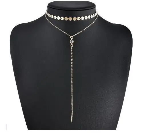 Fashion accessories simple popular necklace set with copper sequins, sparkle and tassel necklace