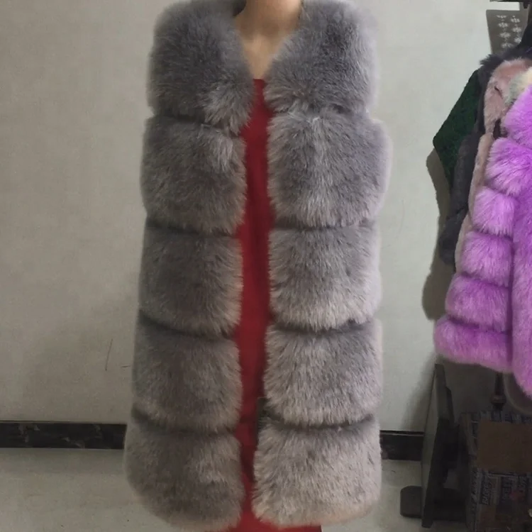 Rabbit fur vest 90 length lady long style coat with low price