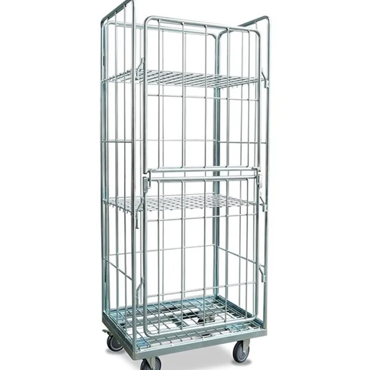 Aceally metal warehouse transport roll cage cargo storage roll cart