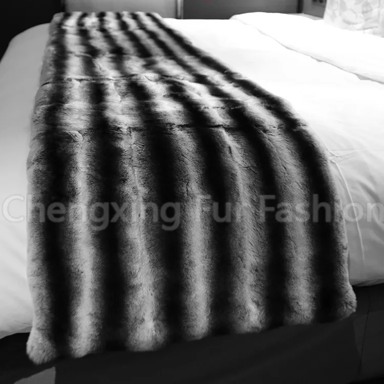 CX-D-128B Handmade Luxury Home Decoration Chinchilla Fur Throw Rug Real Rex Rabbit Fur Blanket