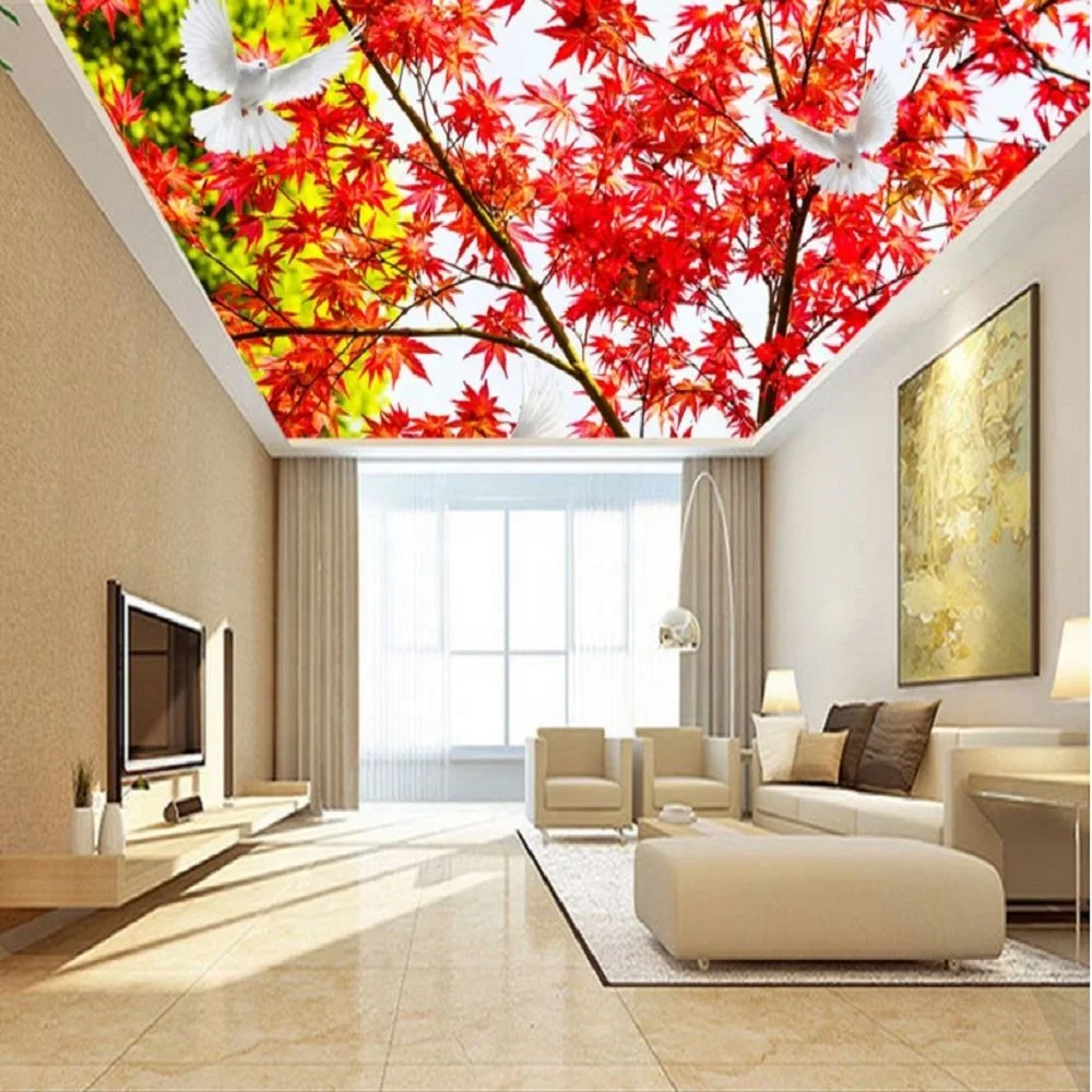 2020 Red Leave High Quality Soft Colorful Stretch Membrane Modern Decorative Acoustic Tile Pvc Ceiling Panel