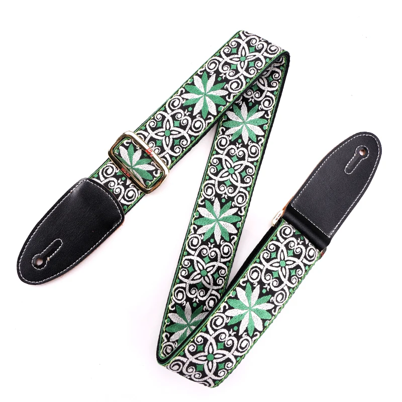 Jacquard Weave Vintage Hootenanny Guitar Strap with Genuine Leather ends for Acoustic Bass Ukelele and Electric Guitar