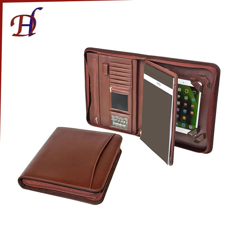 Customize A4 Stationery Portfolio 2017 Hot selling PU Leather Zipper Portfolio With Embossed Logo