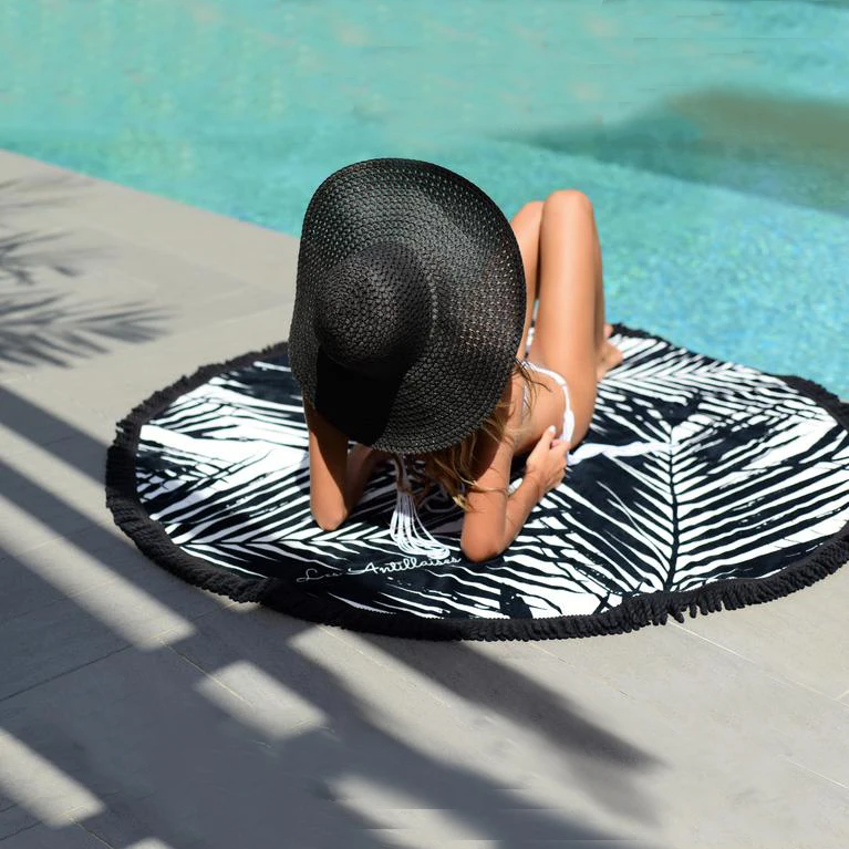 
custom design 100% microfiber round beach towel with tassel 