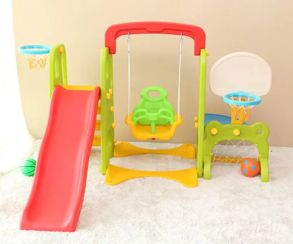5-in-1:colorful Home use children playgrpund sport toys Kids Slide combination slide & swing & basketball & football