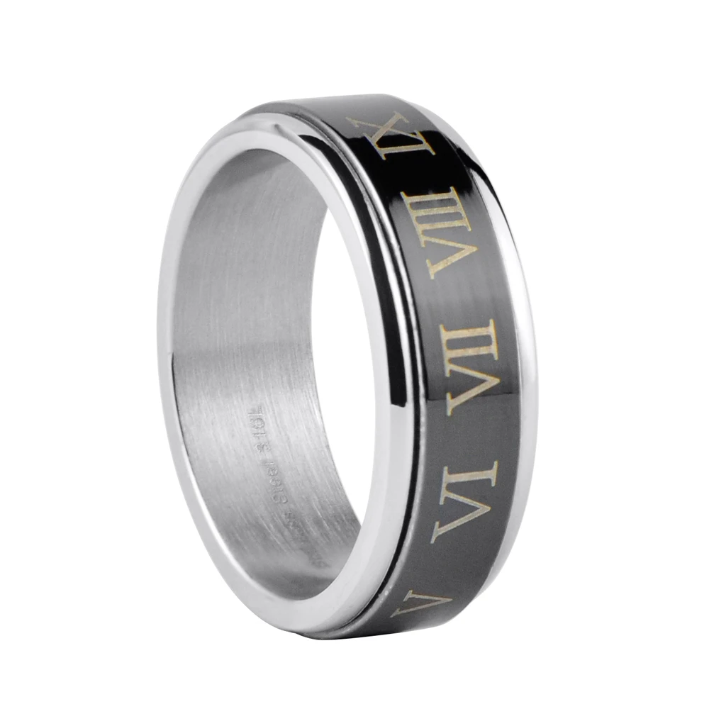 Roman numerals stainless steel spinner ring