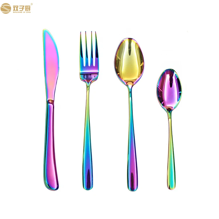 
Food grade 304 stainless steel rainbow cutlery colorful flatware set 