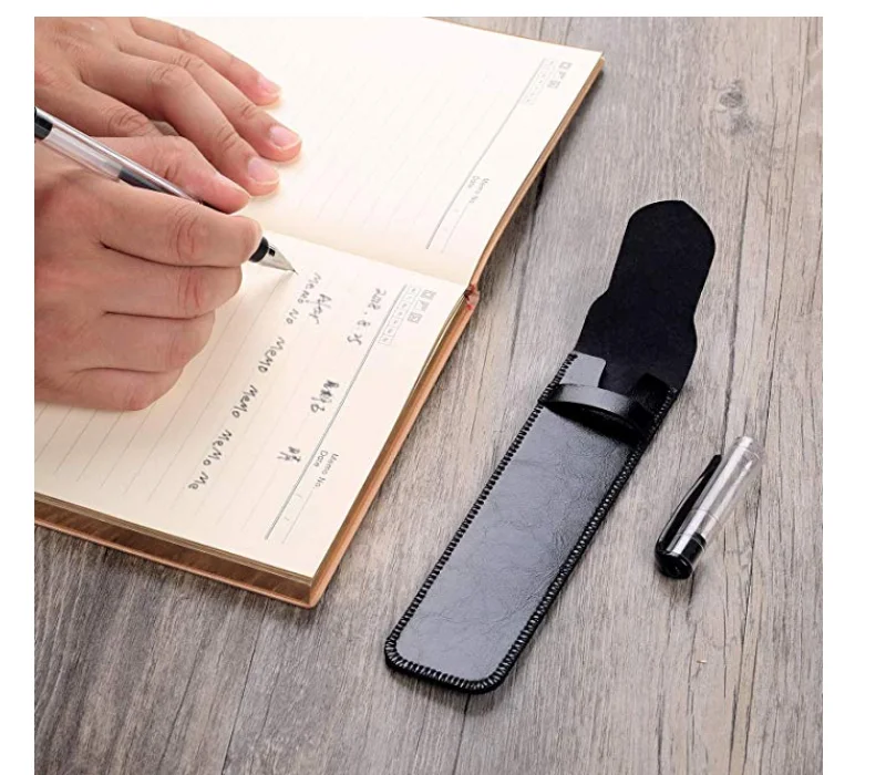Pen Holder Leather Single Pen Case Pencil Pouch for Fountain Pen - black, brown