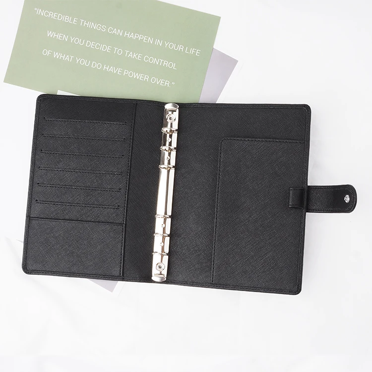 A5 refillable saffiano leather travel notebook folder 6 ring  binder
