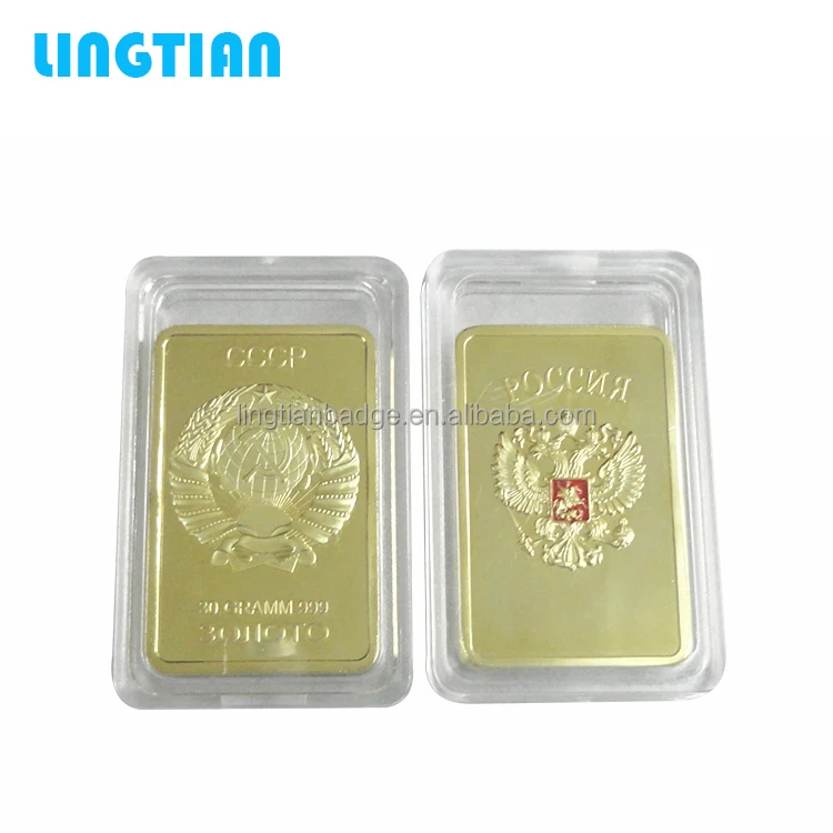 LINGTIAN Crafts Custom Design 1 Troy Ounce 24K Pure Gold Plated Gold Bar