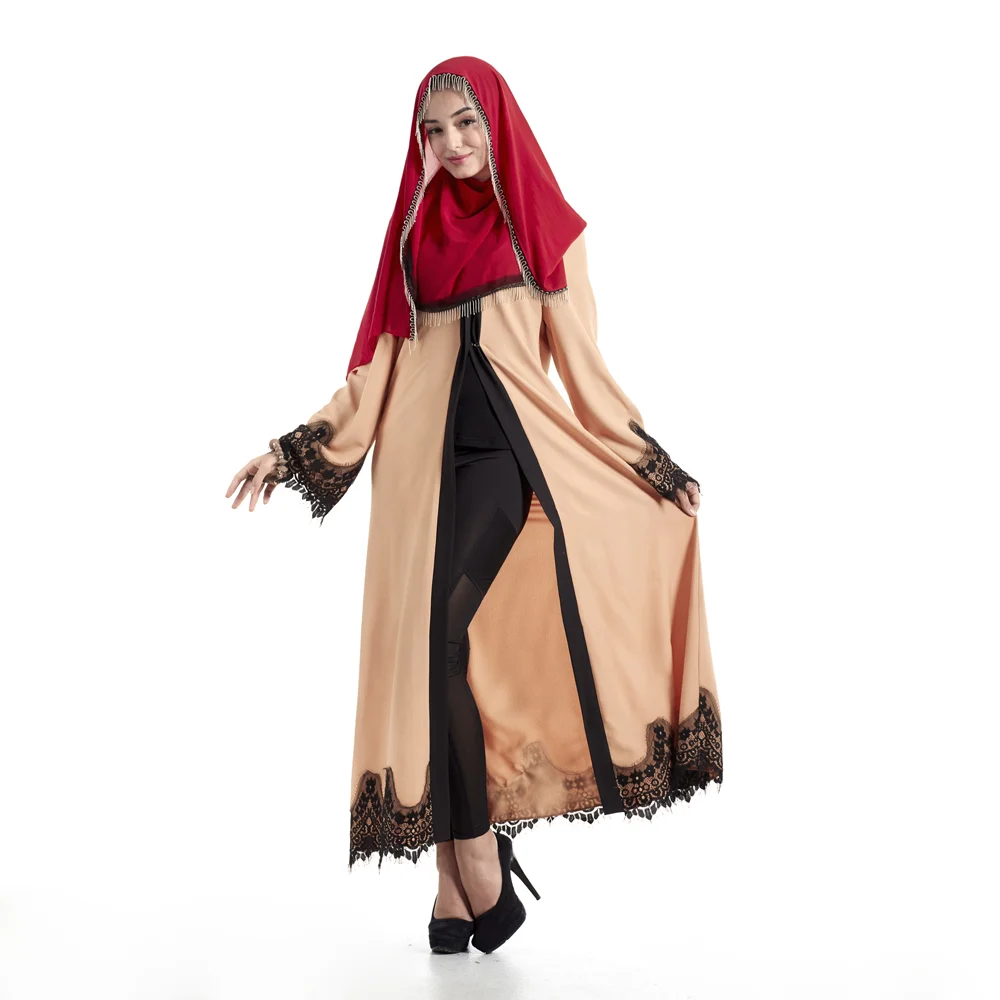 
Zakiyyah E006 New Design Kimono Style Dubai Open Abaya with Belt and Lace Muslim Casual Dress 