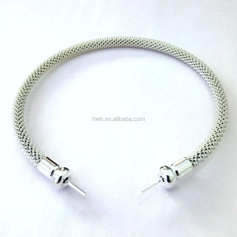 Mesh Bangle Round Shape Sterling Silver 925 for Pearl Jewelry