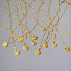 dainty zodiac brass necklace 24k gold plated pendant necklace gold filled  chain coin jewelry necklace
