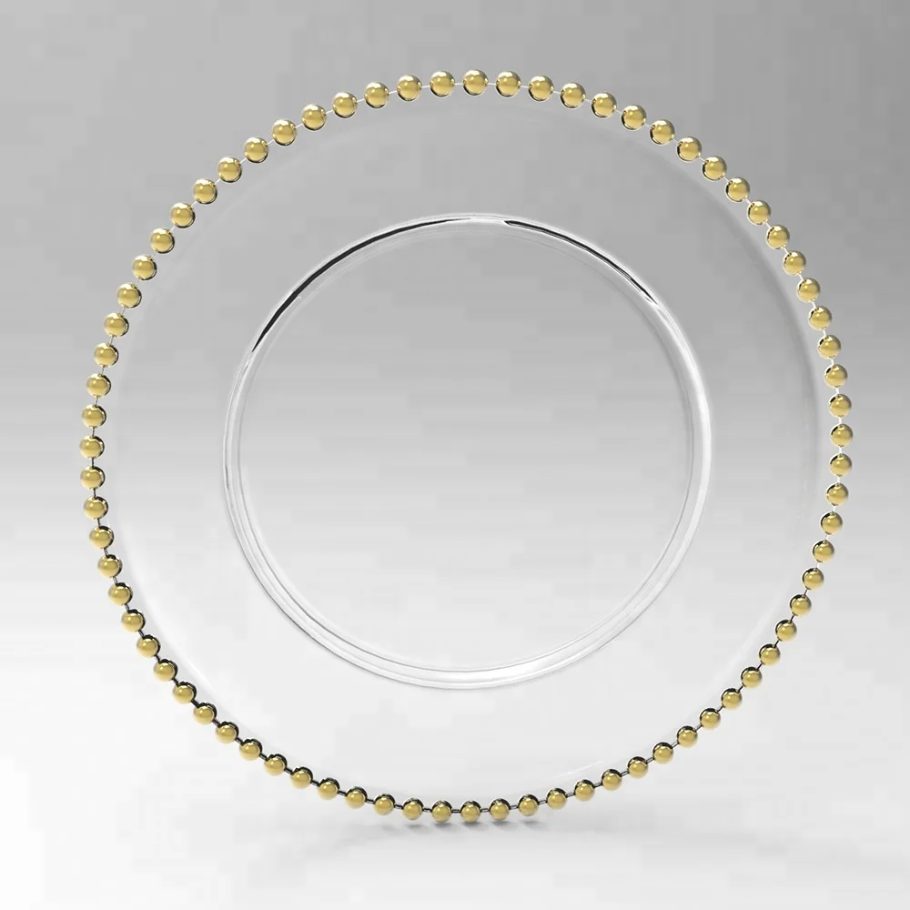Aliisar Beaded Charger Plates Glass Underplate Best Seller Wedding Party Supplies Modern Party Suppliers Clear Silver Gold 8pcs