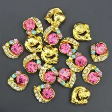10 Pcs Glitter 3D Love Heart Colors Rhinestones For Nail Art Decorations Gel Polish DIY Gold