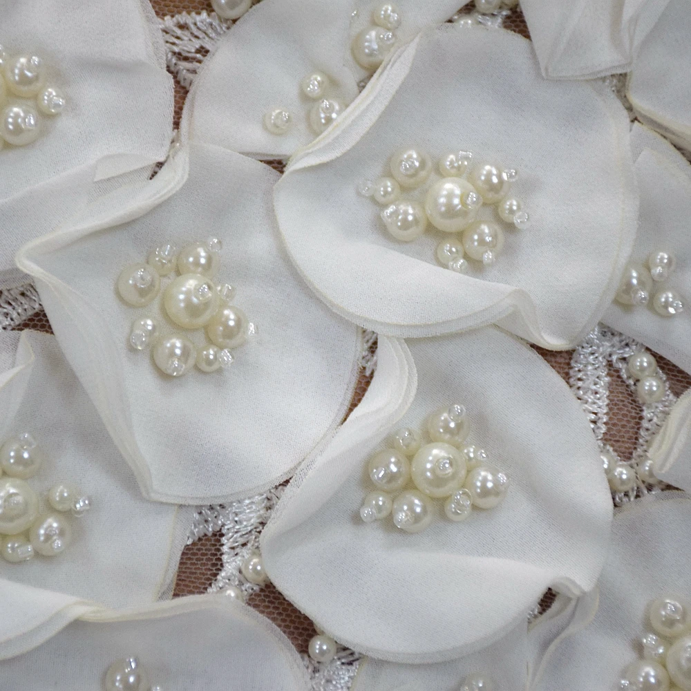 white korea lace fabric pearl embroidery designs for handmade embroidery dresses HY0888-2
