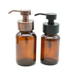 Amber Glass Apothecary Foaming Soap Dispenser Bottle with Matt Black Metal Pump