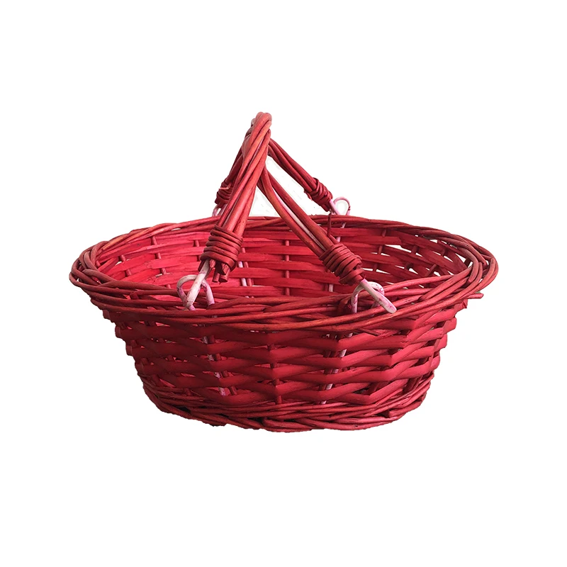 Christmas red wicker gift basket with handle folding wholesale