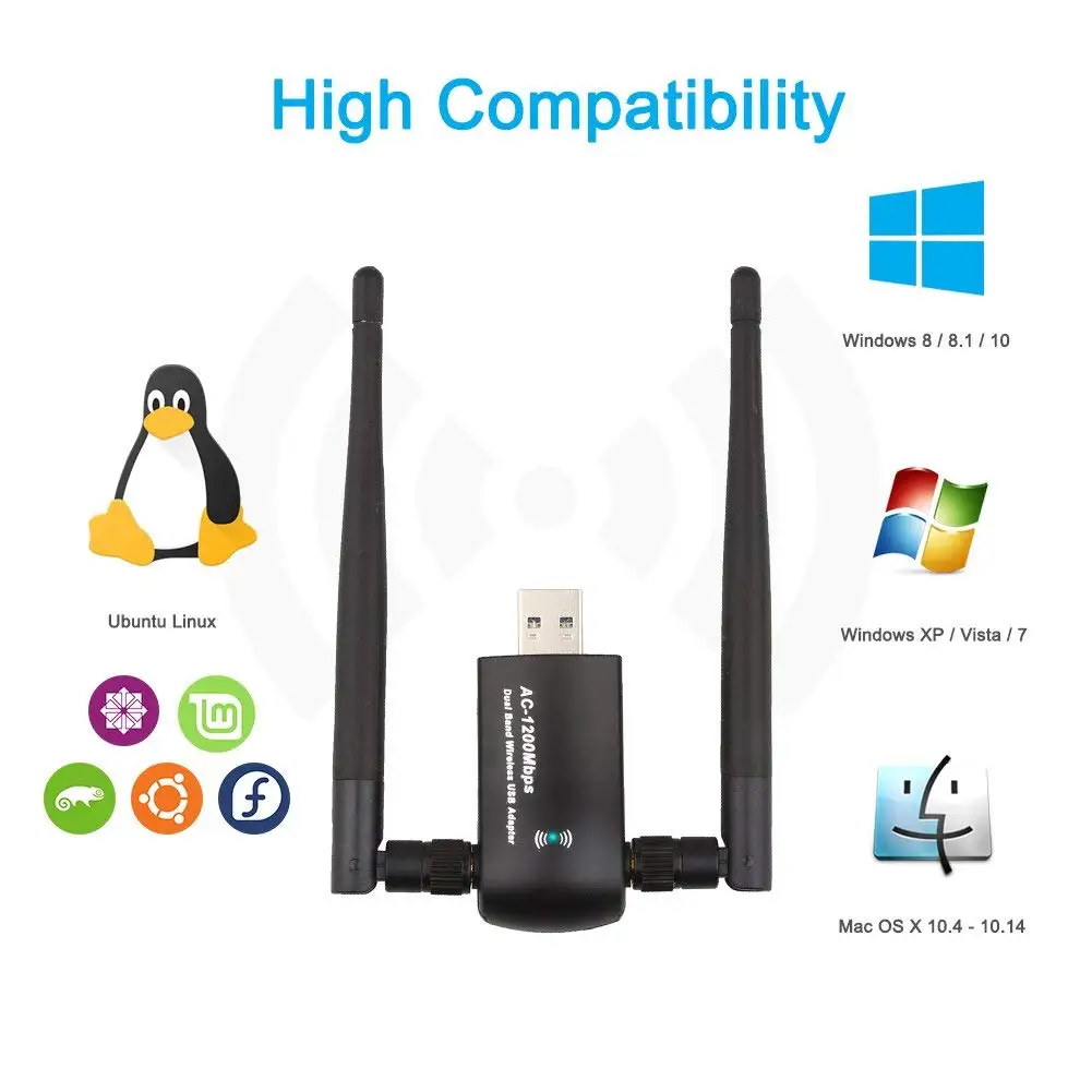 
1200Mbps 802.11ac Realtek 8812BU dual band USB wifi Adapter with 5Dbi external high gain antenna 