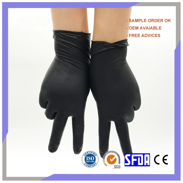 Manufacturer Waterproof Black Disposable Hair Dye Gloves Nitrile Gloves
