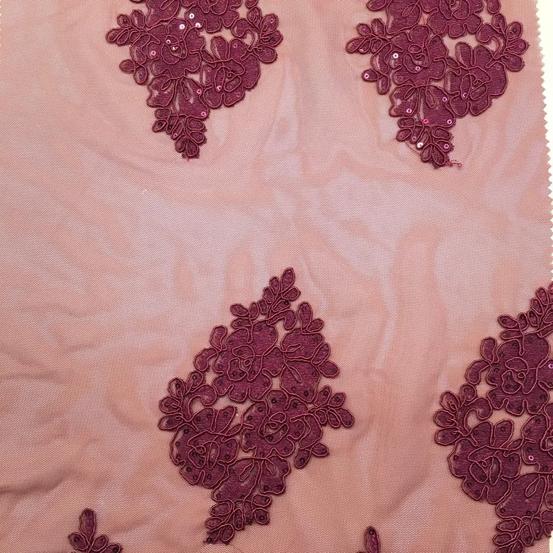 China Fabric supplier 100%polyester george embroidered 3D heavy beaded lace tulle fabric