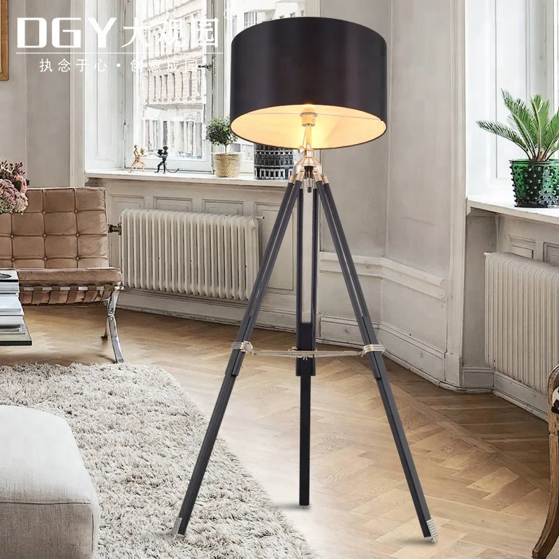 7W e27 european hotel home fabric light shade iron metal industrial vintage wooden floor lamp