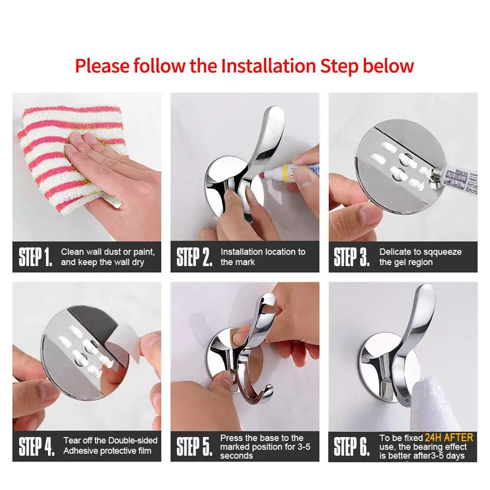 
HONVEY Rustproof Stainless Steel No Drilling Adhesive Heavy Duty Bathroom Kitchen Coat Clothes Towel Hook Robe Hook 