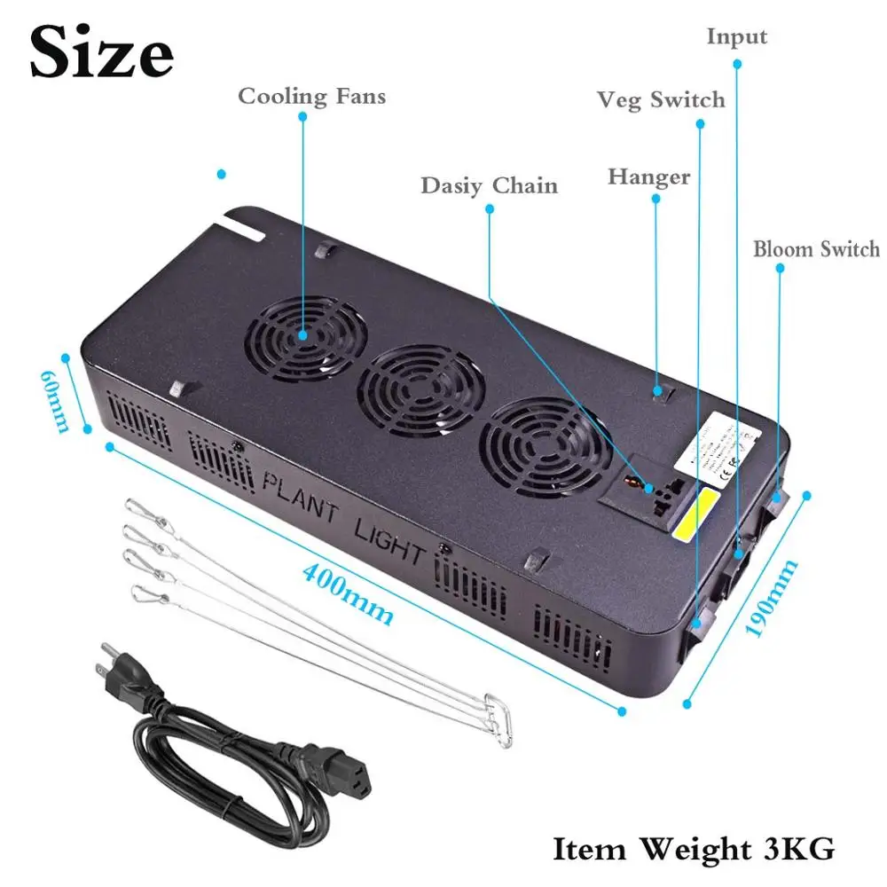 Double Switch Bloom/VEG LED Plant Grow Light,Full Spectrum 600W Plant Light for Indoor Plants Growing