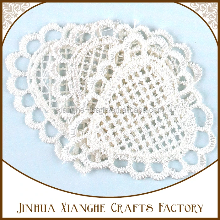 DIY crochet crafts heart shape lace doily white cotton doily for party decoration