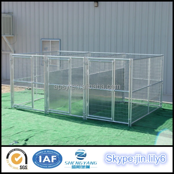 Galvanized 3 run steel tube welded mesh dog cage double dog run kennel fence panel