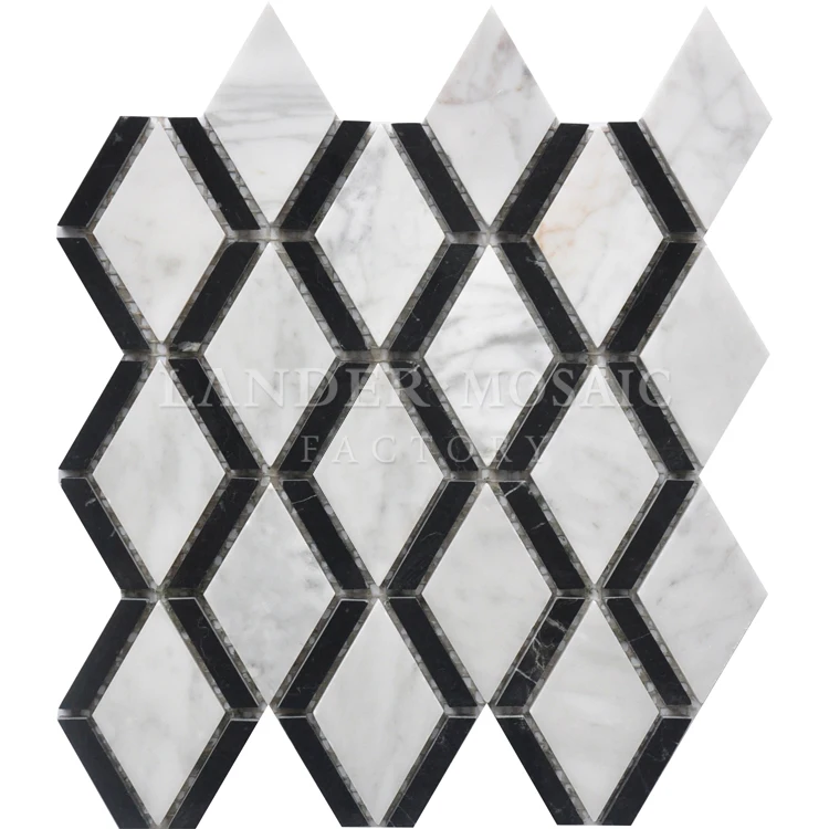 black and white rhombus stone mosaic tile for home decoration