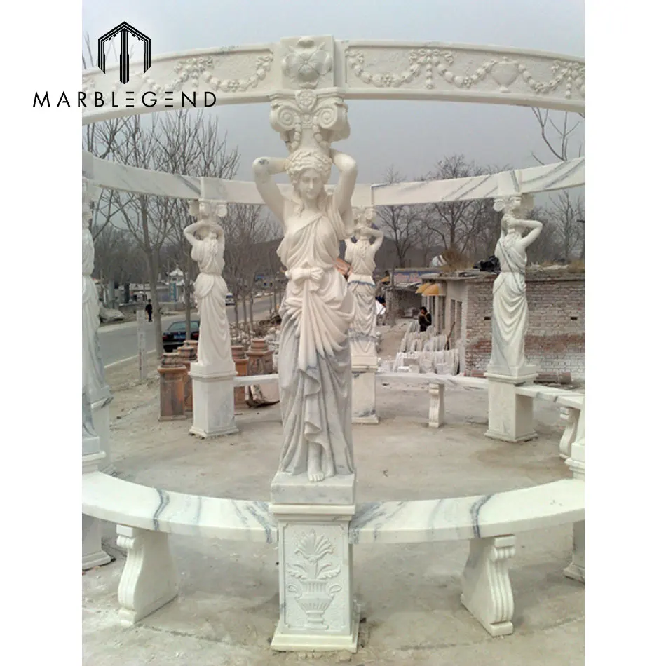 PFM natural marble made hand carved large outdoor stone gazebo