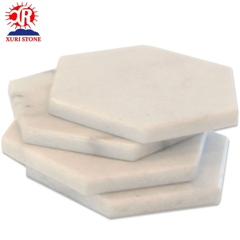 Hexagon white marble coaster or trivet
